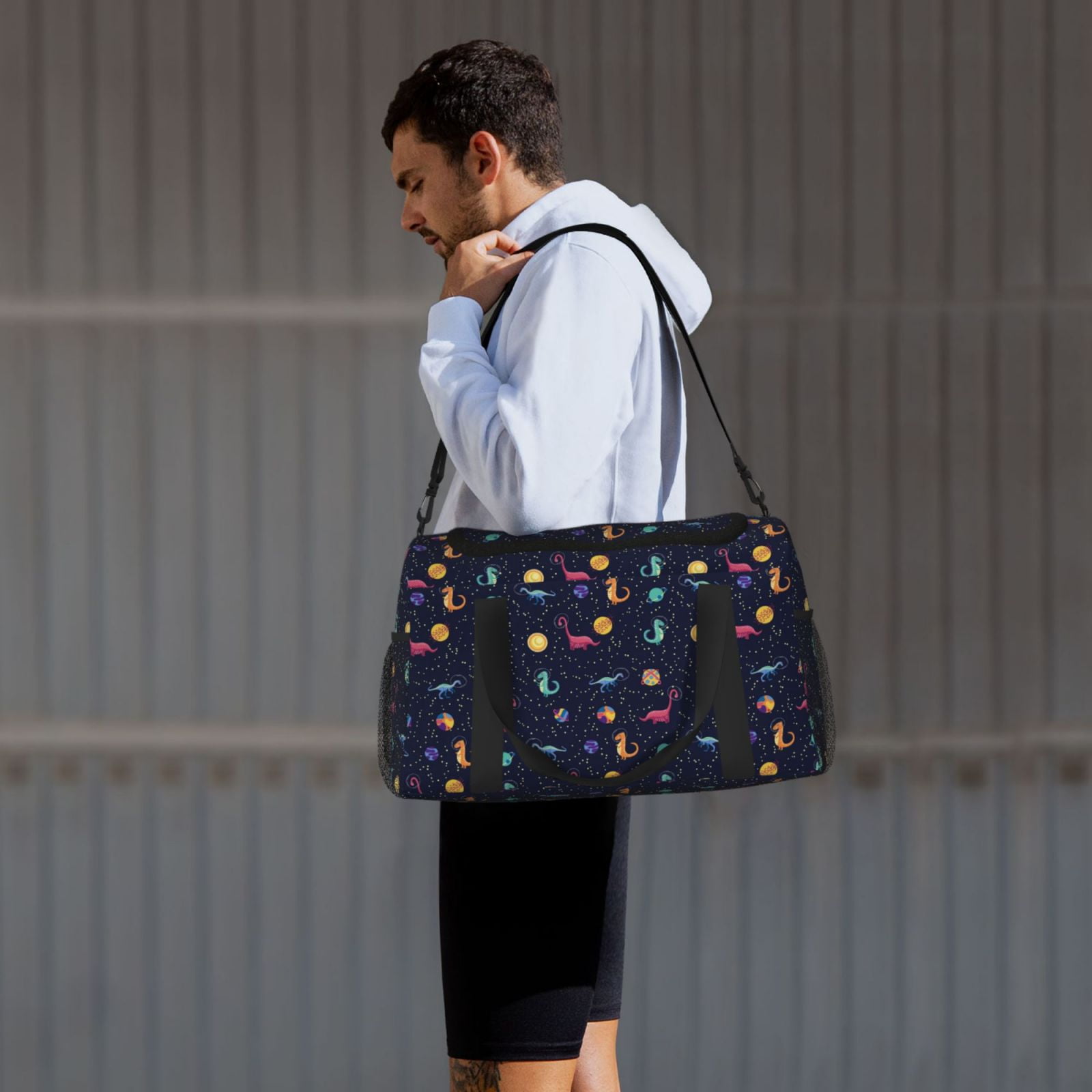 Fuzoiu Space Dinosaur Print Travel Duffle Bag,Carry On Tote Bags,Duffel Bag,Sport Gym Bag, Hospital Bag for Labor and Delivery, Overnight Bag,Luggage Bag