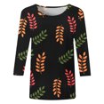 thumbnail image 4 of IROINNID Savings Ladies Long Sleeve T Shirts Printed T-shirt 3/4 Sleeves Blouse Round Neck Lounge Tops,Black, 4 of 5