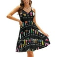 thumbnail image 1 of Line Em Up!-Prohibition Cocktails Motif sur Noir par Cecca Robe à Encolure Carrée Robe d'Été Douce Femme Élégante Imprimé Halter, 1 of 5
