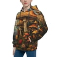 thumbnail image 2 of Fotbe Vintage Cloud Mushroom Pattern Youth Pullover Hooded Sweatshirt, Boys Hoodie, Kangaroo Pocket Hoodie for Kids Girls -Small, 2 of 6