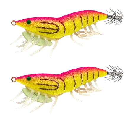 Youthyao 1 Pair Cuttlefish Hook Lures Shrimp Lures Baits Squid Jigs Glow Jigs Hook Glow Squid Jigs Baits with Rings Bead