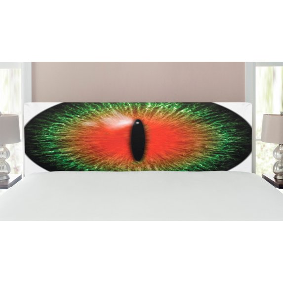 Reptile Headboard, Creepy Exotic Cat Eye Illustration Scary Egyptian Pharaoh Iris Mystic Vision, Upholstered Decorative Metal Bed Headboard with Memory Foam, King Size, Black Green Red, by Ambesonne