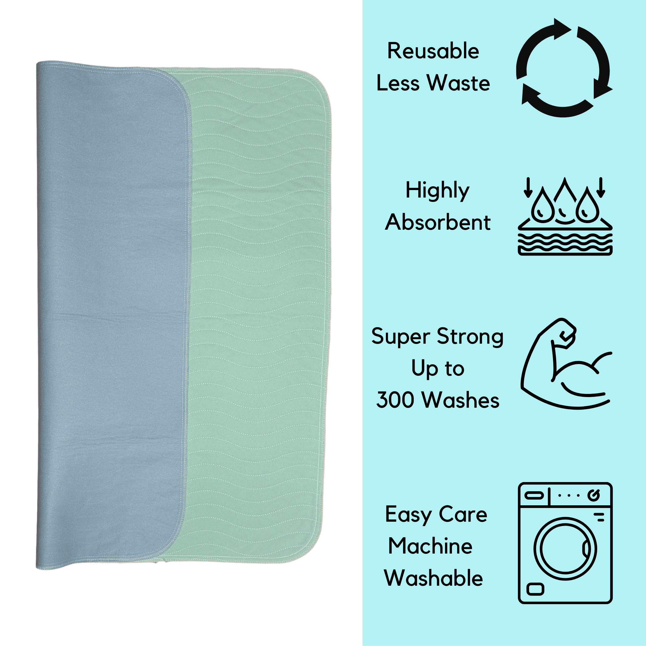4 Pack Bed Pad Reusable Incontinence Underpad 34 x 36 Blue/Green