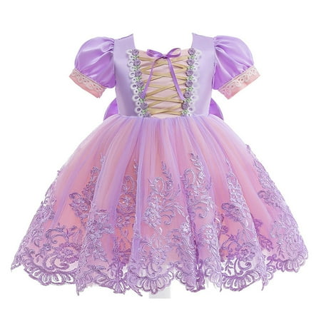 

Phenas Little Girls Rapunzel Princess Costume Embroidery Lace Tulle Dress with Accessories