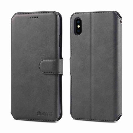 Wallet Case Compatible iPhone X,iPhone XS, Premium PU Leather Wallet Case Flip Folio [Kickstand Feature] with ID&Credit Card Pockets For iPhone X,iPhone XS - Black