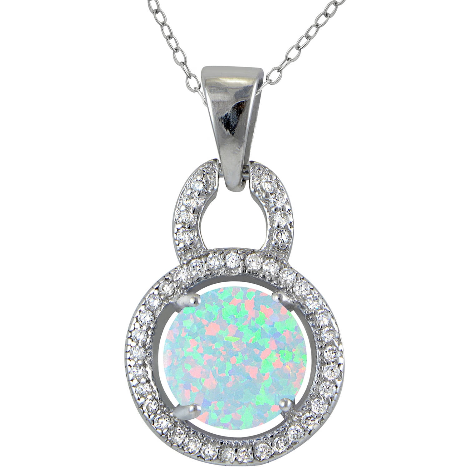 ONLINE Created White Opal and CZ Sterling Silver Circle Necklace, 18