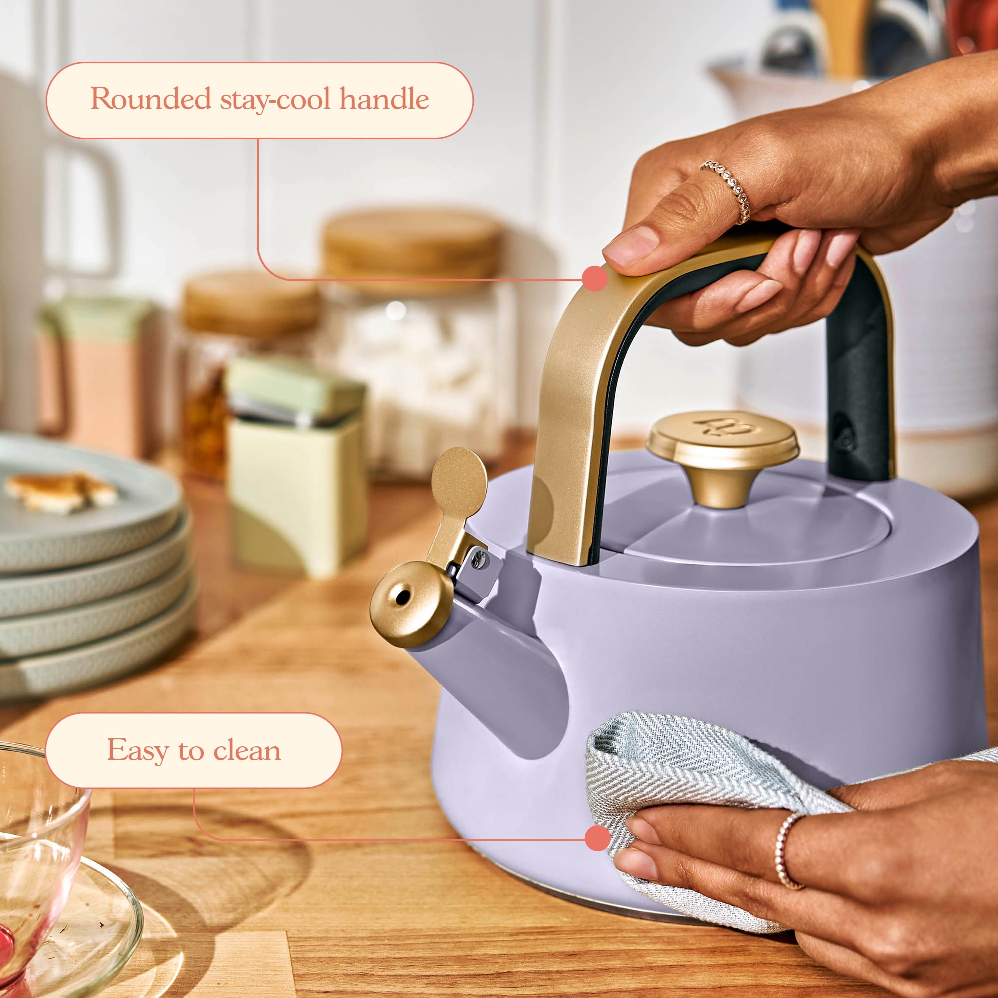 Beautiful 1.8L Ceramic Non-Stick Stovetop Tea Kettle, Lavender by Drew Barrymore