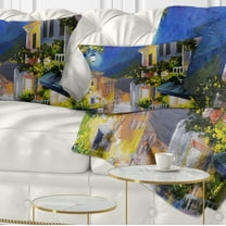 Designart Night City near Sea - Landscape Printed Throw Pillow - 12x20