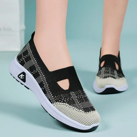 Seasonal Savings  Women s Large Casual Mesh Slip-Ons  Soft Sole  Breathable  Fashion Sneakers  Comfortable Daily Shoes  Lightweight  for Home/Office  Tops for Plus Size Women | Black 37 | Sopatenor