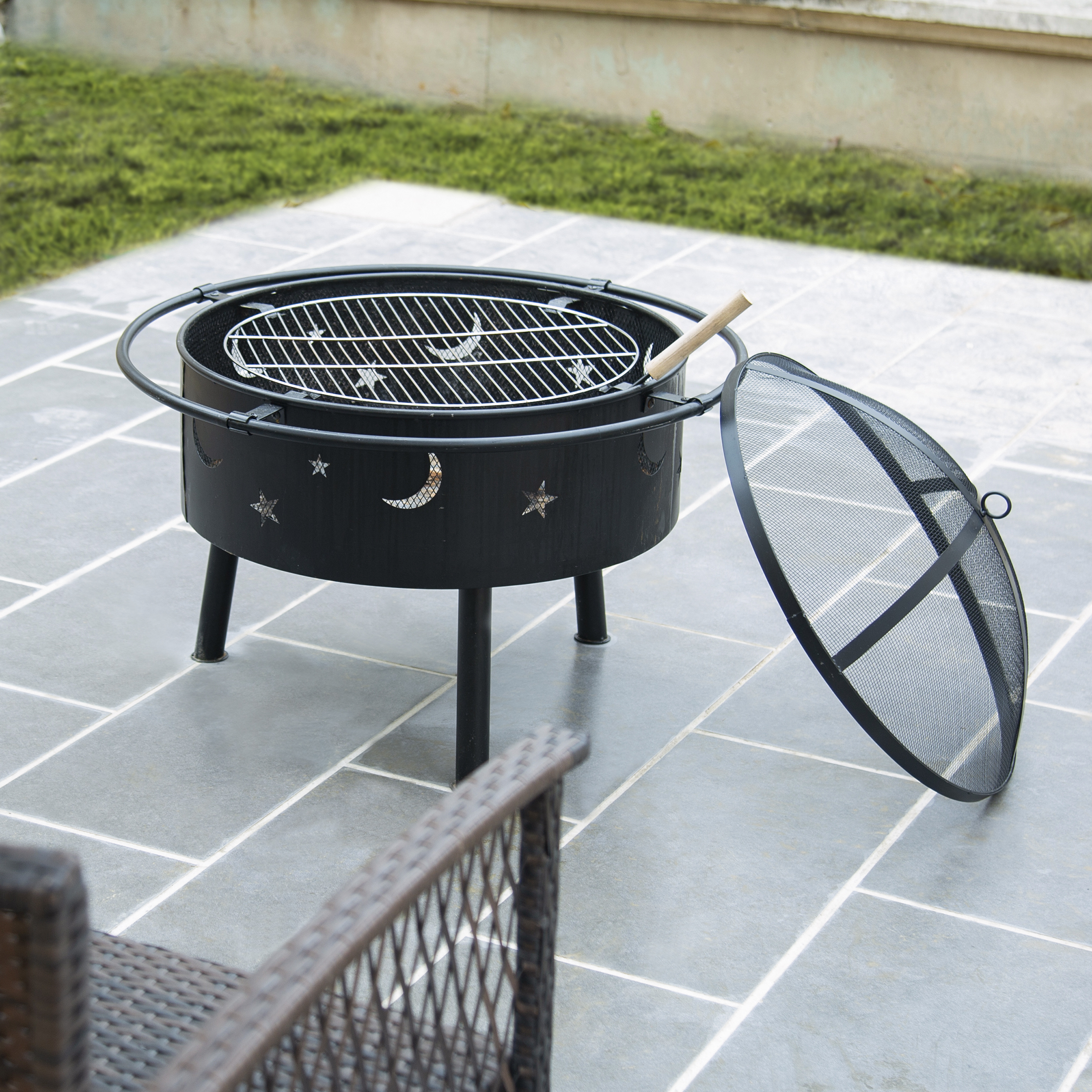 Star and Moon Steel Wood Burning Round Fire Pit - image 3 of 21