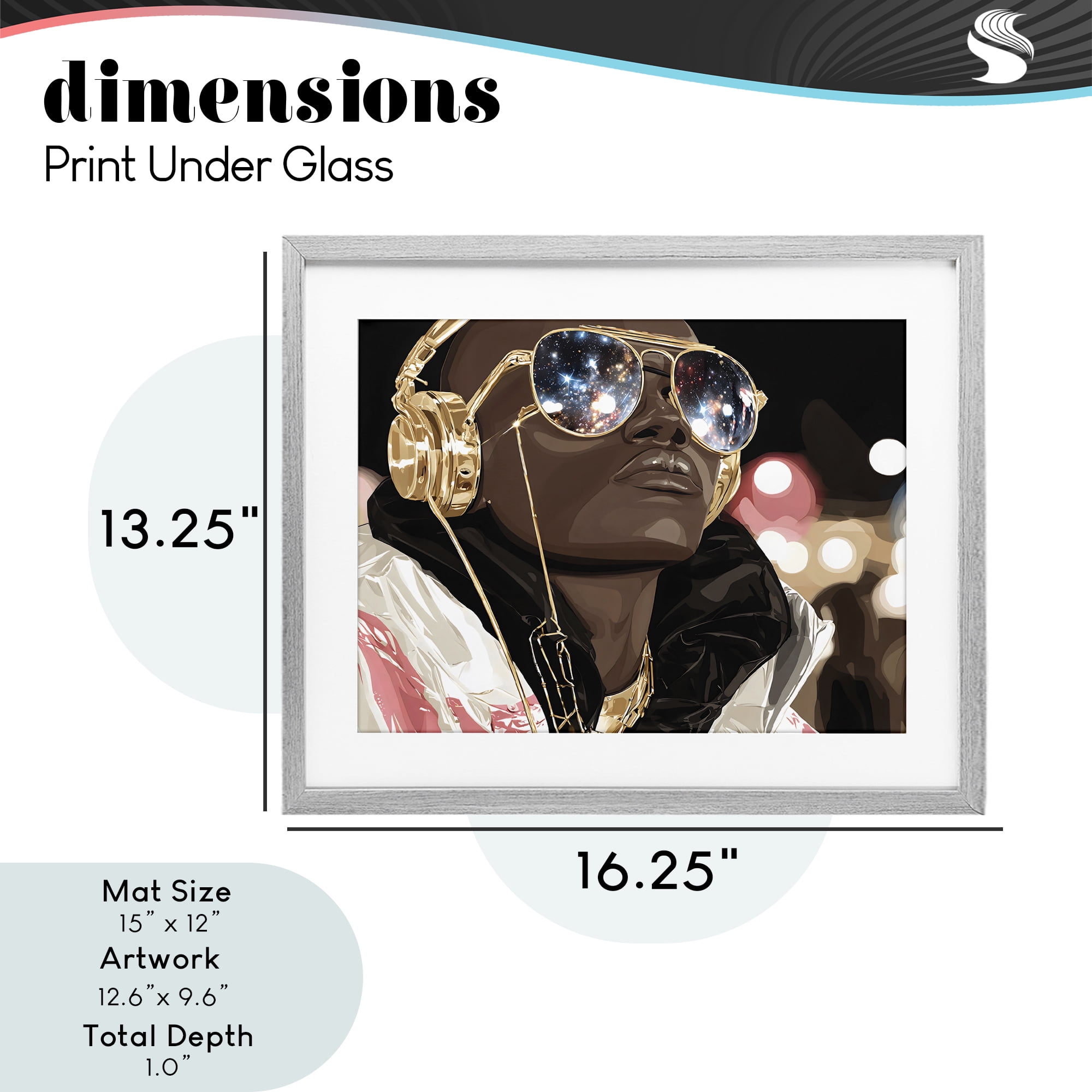 Stupell Industries Starry Eyed Shades with Headphones Gray Framed Print Under Glass, design by Franklyn Gregory