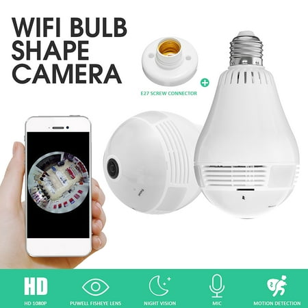 1080P Wifi Wireless IP Bulb Security Camera 360 Panoramic Fisheye Lens Infrared Night Vision Home Security System Motion Detection for App (Best Panoramic Camera App)