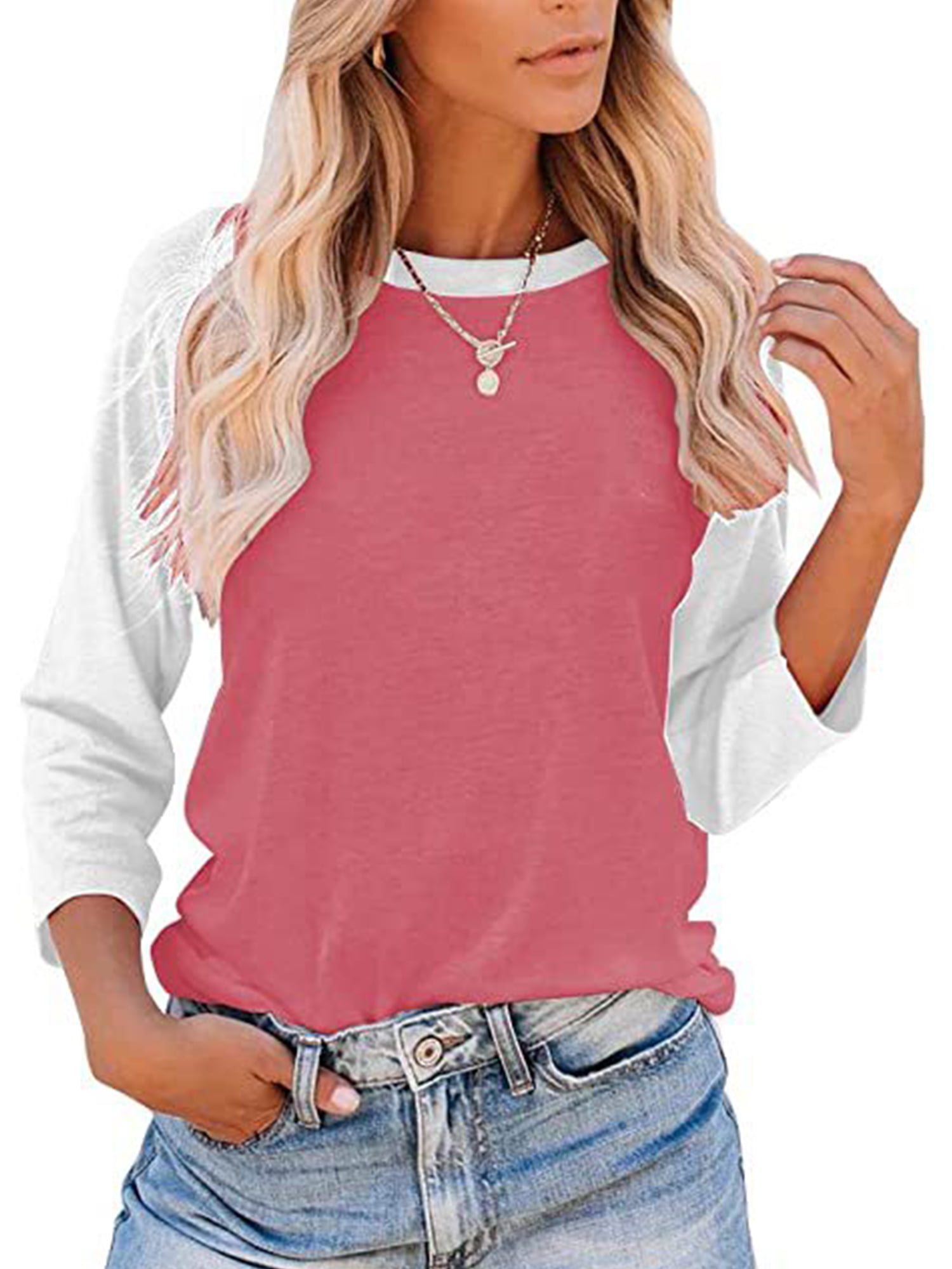 MAWCLOS Women Tee Shirt 3/4 Sleeve Pullover Raglan Tops Ladies Casual T