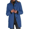 thumbnail image 2 of Women's Work Jacket Vintage Stand Collar Plus Size Long Sleeve Classic Solid Color Casual Warm Business Coat Button Elegant Formal Jacket with Pockets for Spring Fall Winter, 2 of 6