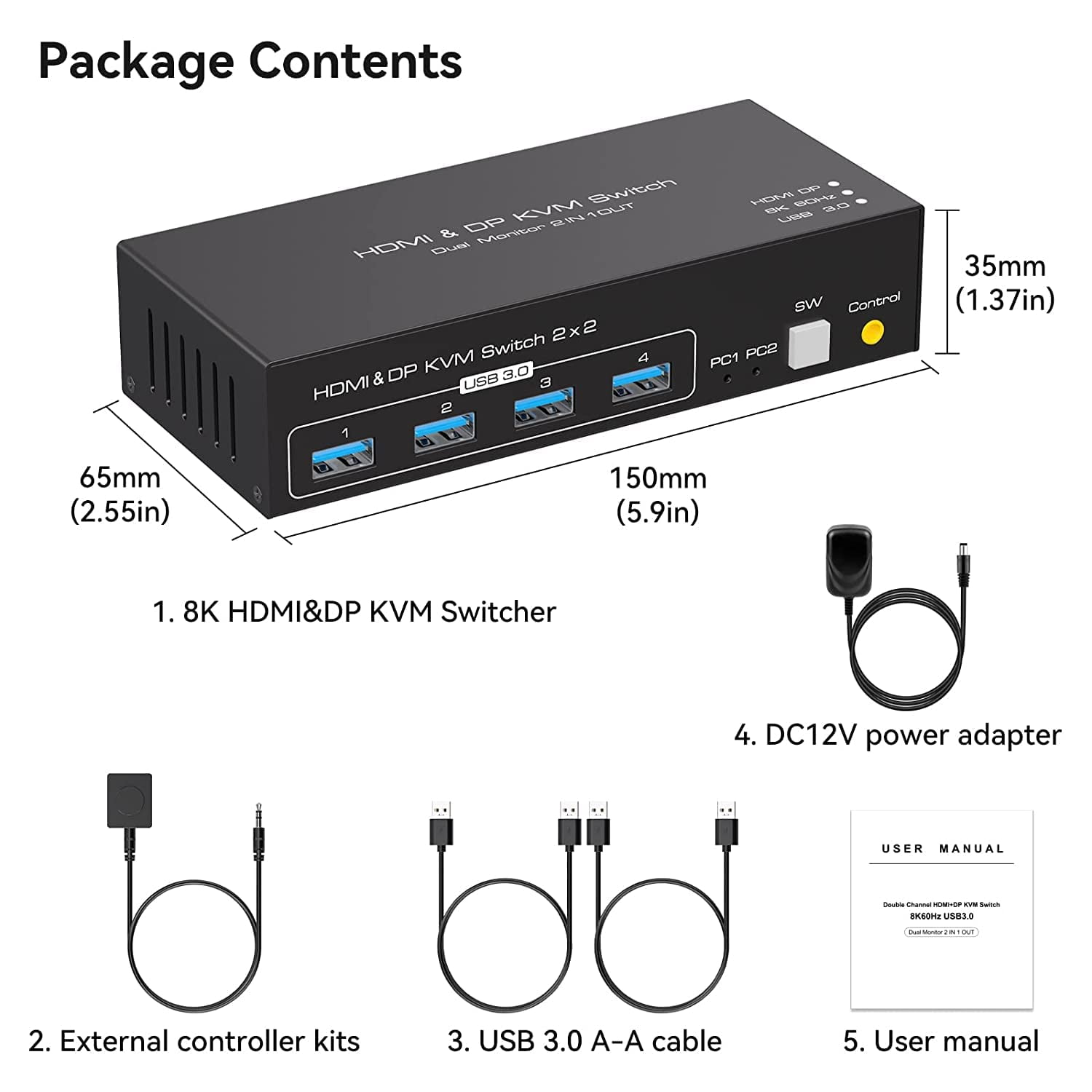 2 Port Dual Monitor DisplayPort HDMI KVM Switch 8K @60Hz, 4K @120Hz, USB 3.0 DP+HDMI KVM Switcher 2 in 2 Out for 2 Computers 2 Monitors with 4 Ports USB 3.0 Support Copy and Extended Display