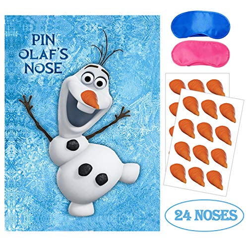Eazyco Froze Party Supplies, Pin The Nose on Olaf, Froze Party Games, Large Poster 24PCS Nose Stickers for Frozen Theme Birthday Baby Shower Party Favors Decorations