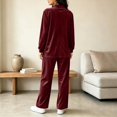 thumbnail image 4 of Women's Velvet 2 Piece Tracksuit Zip Up Jacket Wide Leg Pants Set Stand Collar Casual Lounge Sweatsuit with Pockets Fall Winter Loungewear Wine, 4 of 6
