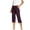 Wine plus size capri pants with pockets a1, variant on Cagogo Women's Plus Size Capri Pants Elastic Waist with Pockets Casual Solid Loose Capri Pants Summer Cropped Palazzo Trousers for Vacation Beach Work Lounge, Blue S