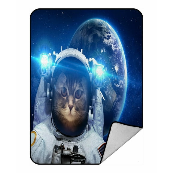 ABPHQTO Cat Outer Space Fleece Blanket Fleece Back Throw Blanket 58x80 Inch