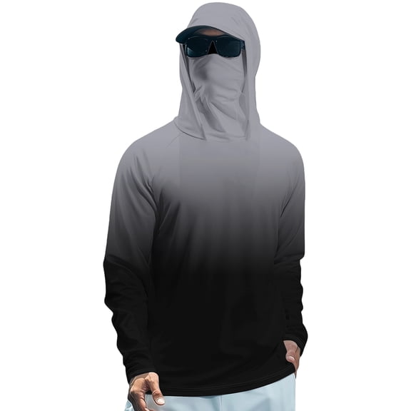 Nestiefly Mens Uv Rash Guard Fishing Shirts with Mask UPF 50 Cooling Shirt Sun Protection Hiking Blouse Lightweight Hoodies 2026 Gray XL