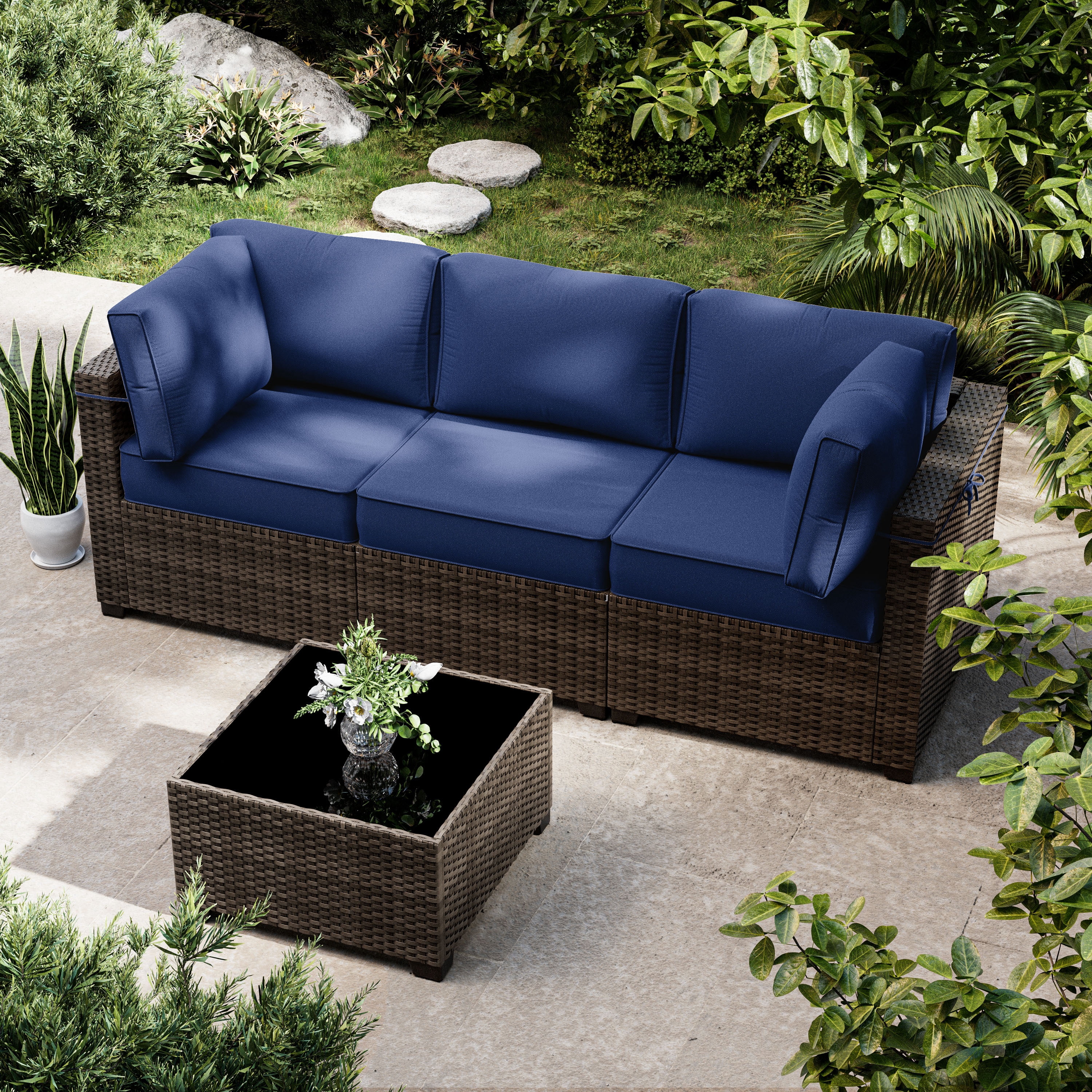 Snubbull 8 Pcs 25.6" x 23.6" Cushion Covers for Patio Furniture, Outdoor Waterproof Cushion Slipcovers Replacement with Zipper, Blue