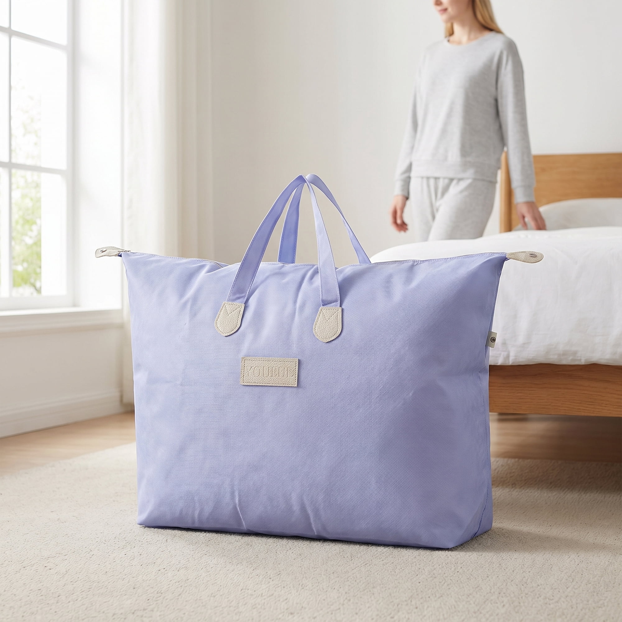 Unique Bargains Foldable Storage Bag for ClothesOrganizing Bedroom Blue 29.1"x8.7"x20.5"
