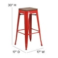 thumbnail image 6 of Flash Furniture Lily 30" High Backless Red Metal Barstool with Square Wood Seat, 6 of 13