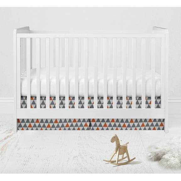 Bacati - Triangles Orange/Grey Crib/Toddler Tailored with 100% Cotton Percale 13 inch drop Tailored with 100% Cotton Percale 13 inch drop Ruffles/Skirt