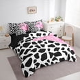 thumbnail image 3 of Feelyou Fashion Cow Print Bedding Comforter Set 7 Pieces for Teens, Pink Glitter Cow Full Bedding Set, Chic Art Polkadots Reversible Fitted Sheet Flat Sheet, Ultra Soft Bedroom Decor, 3 of 7
