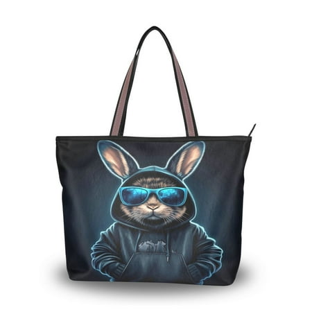 Women s Tote Handbag Cloth Handbag Large Tote Bag Shopping Bag Rabbit in A Black Hoodie