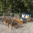 thumbnail image 3 of GDF Studio Navan Outdoor Acacia Wood 4 Seater Chat Set with Cushion, Dark Teal and Brown, 3 of 10