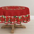 thumbnail image 1 of Christmas Tablecloth 60×60 Inch Round, Poinsettia Red Washable Table Cover for Party Picnic Dinner Decor, 1 of 1