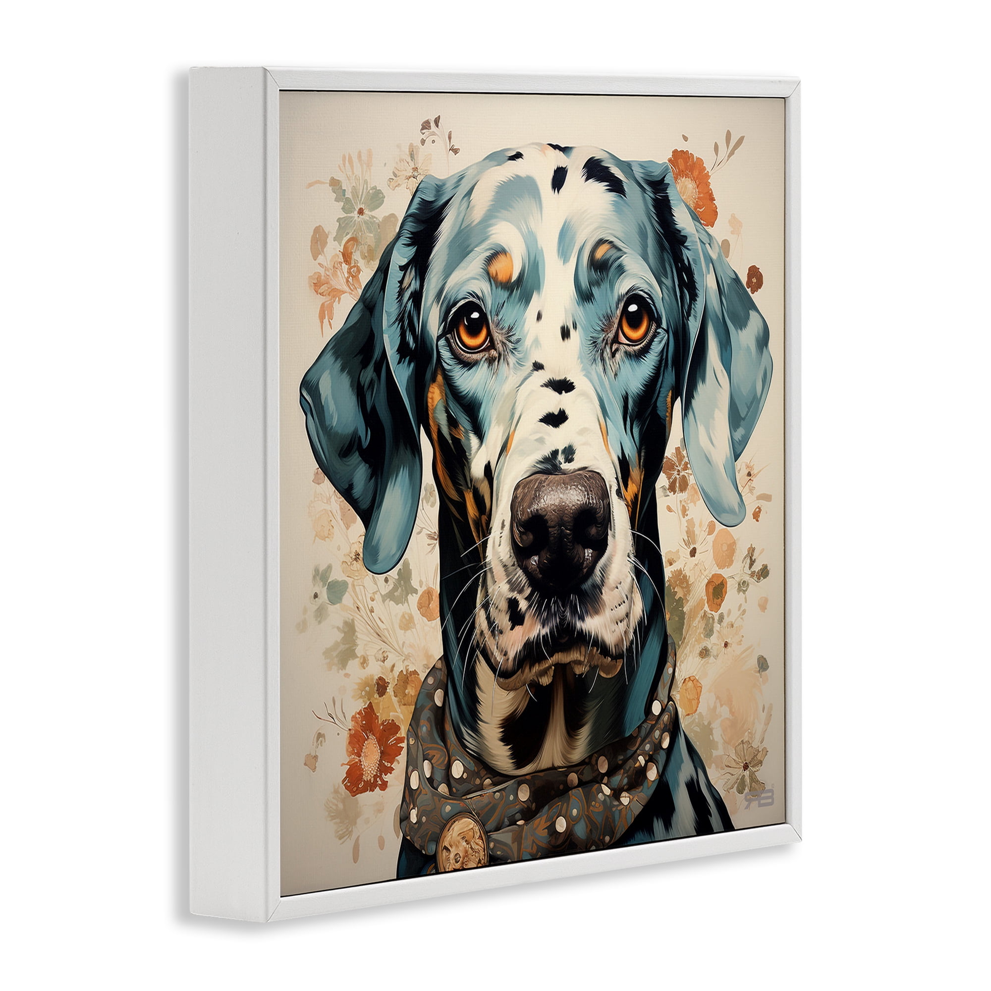 Stupell Industries Dog Portrait with Paint Splatter Animals & Insects Painting White Framed Art Print Wall Art, 17 x 17