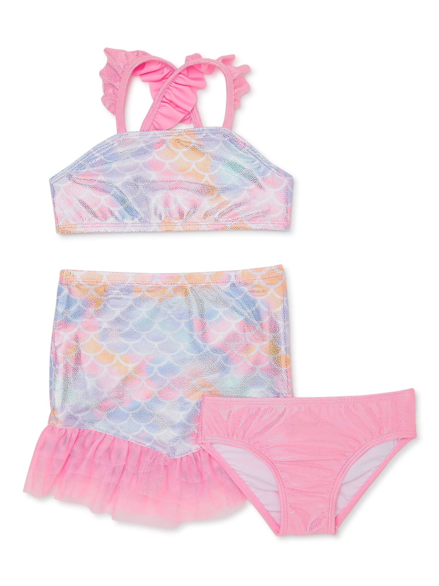 Wonder Nation Baby and Toddler Girl Mermaid Swim Set, 3-Piece, Sizes 12M-5T