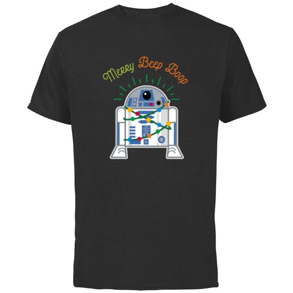 Star Wars R2-D2 Droid Cute Christmas Holiday Merry Beep Boop - Short Sleeve Cotton T-Shirt for Adults - Customized-Black