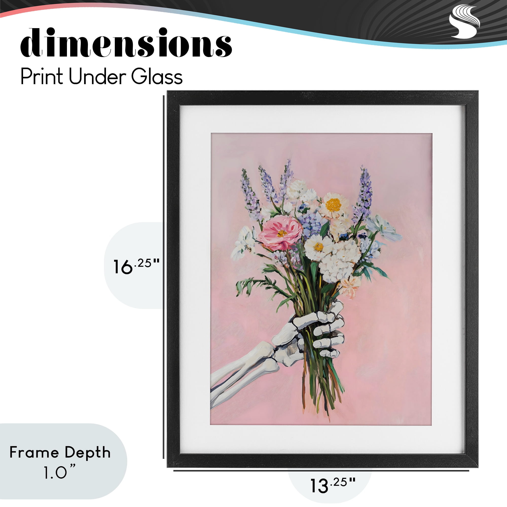 Stupell Industries Skeleton Hand Holding Flowers Black Framed Print Under Glass, design by The Prints Vibe
