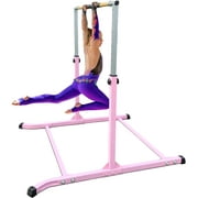Expandable Pink Gymnastics Bar with Free Padded Bar Pad - Athletic Standard Kip Bar for Training, Gym - Horizontal Adjustable Bar