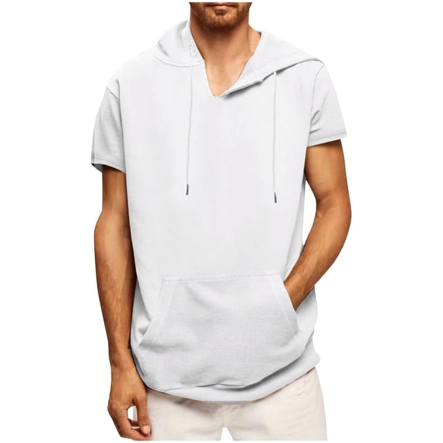 Pantalones para Hombres Cortos Casual Sólido Manga Corta Blusa con Capucha, Top de Bolsillo con Ajuste Suelto para Uso Al Aire Libre Y Diario, Tela de Poliéster
