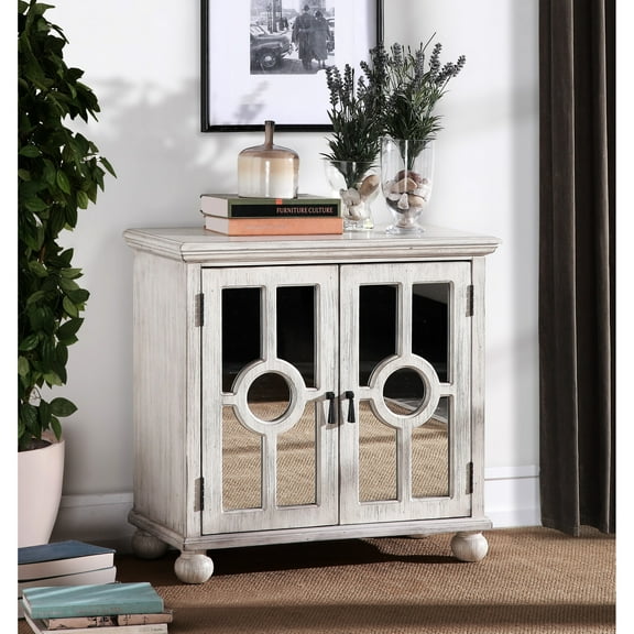 Classic Accent Chest In Antique White With Mirrored Door Accents Doors And Interior Shelving