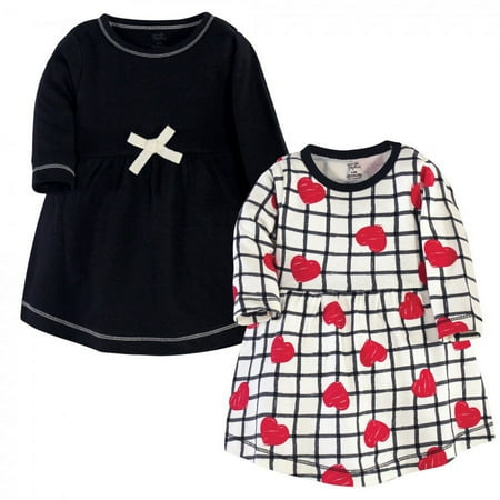 UPC: 0660168612639 | Touched by Nature Baby and Toddler Girl Organic Cotton Long-Sleeve Dresses 2pk Black Red Heart 6-9 Months