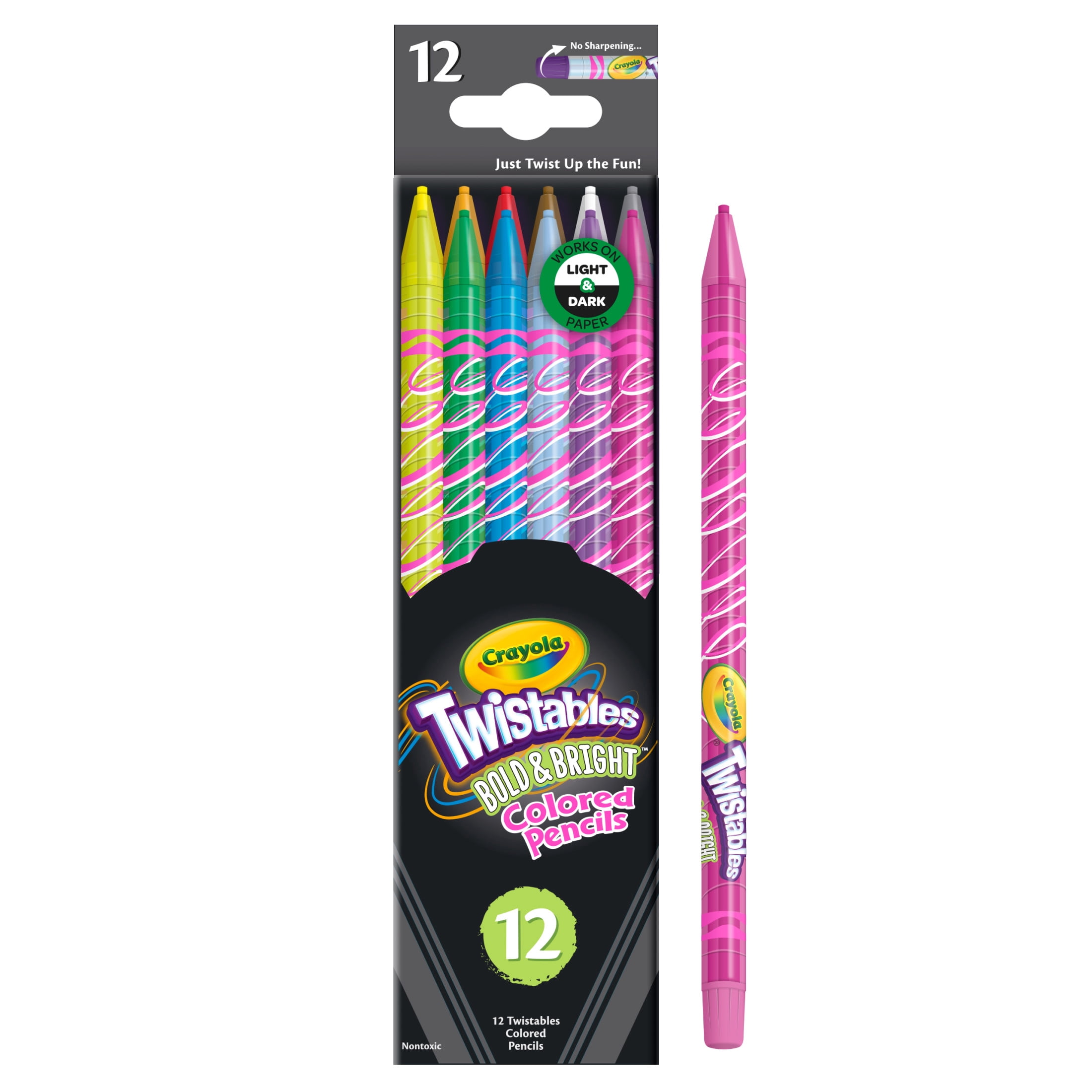 Crayola Twistables Colored Pencils Set, Bold & Bright, 12ct, Back to School Supplies for Kids and Teachers