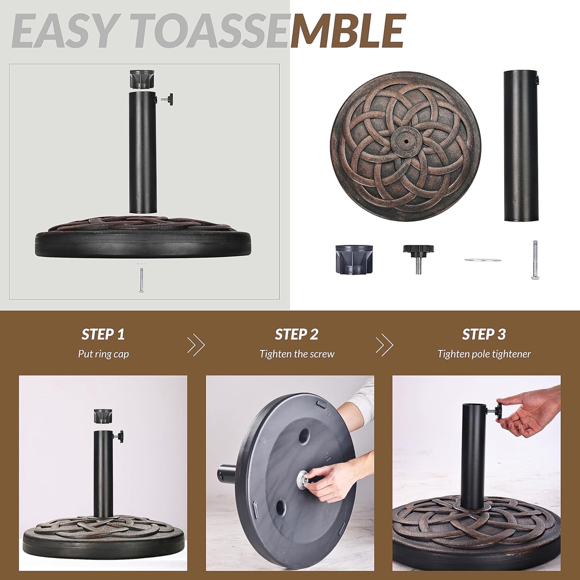 Elevon 35 Pound Heavy Duty Round Outdoor Umbrella Base for Garden and Patio, Bronze