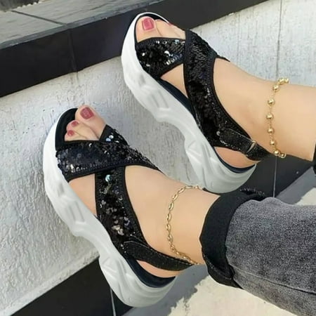 

Vedolay Sandals for Ladies Sandals for Women Sandals Summer Flat Thong Cross Strappy Trendy Shoes Black 9.5