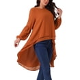 thumbnail image 4 of INSPIRAR CHIC Blusas Asimétricas de Manga Larga con Cuello Redondo para Mujeres, Casual y Elegante, Talla XL, Caramelo, 4 of 5