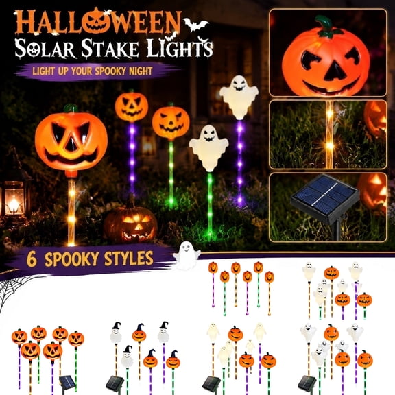 Halloween Decor, Outdoor Halloween Decorations Yard, Halloween Pumpkin Decorations, Solar Halloween Lights Outdoor, 6-Pack 16X4.5X4.5 Inch Pumpkin and Ghost Halloween Lawn Decor