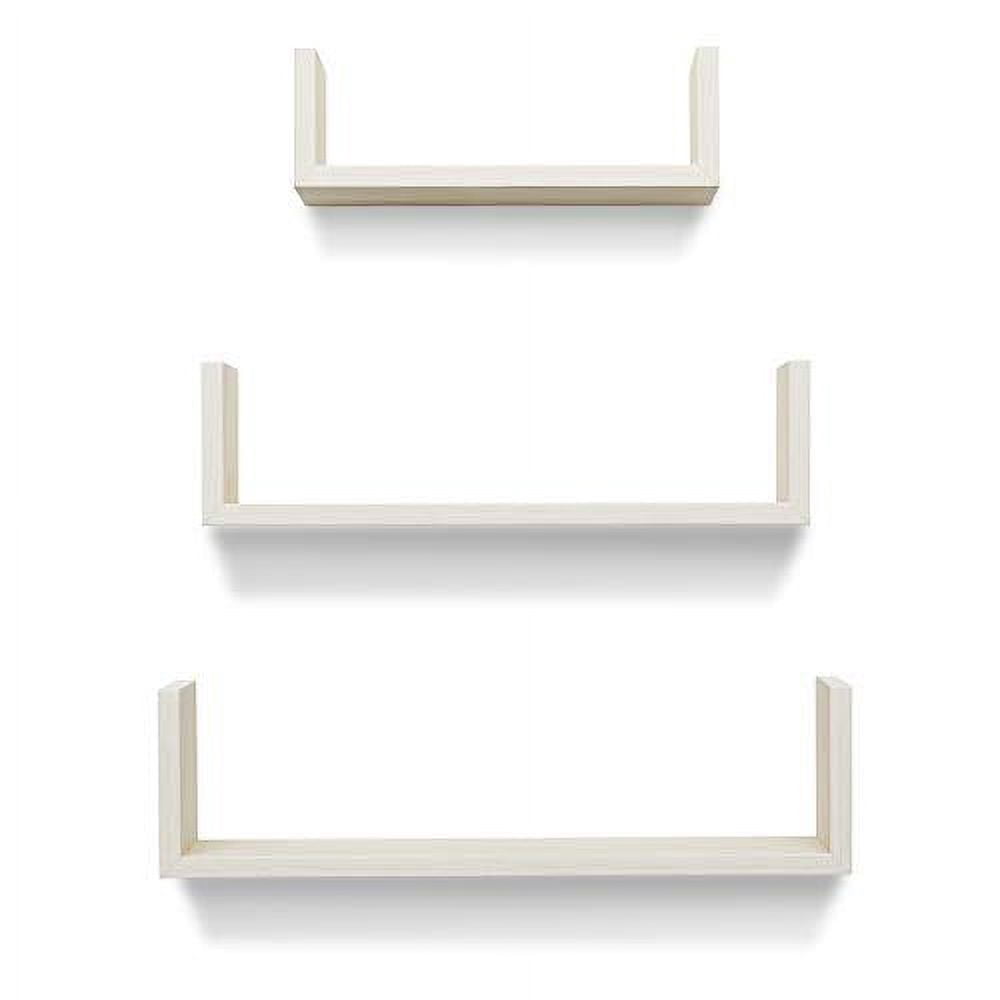 Americanflat Light Wood Finish Floating Shelves - Set of 3 - U Shaped Wall Mounted Display Ledges for Bedroom, Living Room, Bathroom, Kitchen, and Office