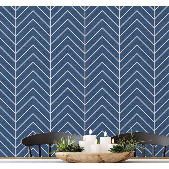 S4sassy Self-Stick Decorative Wallpaper, Geometric Line Print Wall Paper, Textured Vinyl Waterproof Contact Paper, Blue, 25"x60"inch Removable Renter Friendly Wall Covering For Bedroom, Dining room