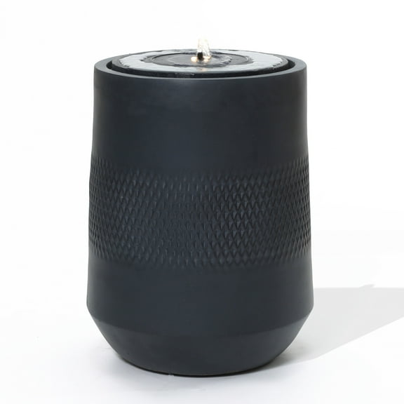 LuxenHome Dark Gray Resin Round Bubbler 23" Tall Outdoor Fountain with Lights, Solar Powered