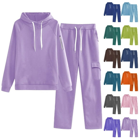 BVOFAR 2 Piece Sets for Women Cargo Joggers Sweatpants Long Sleeve Hooded Sweatshirts Matching Sweatsuits Solid Color Lounge Tracksuit