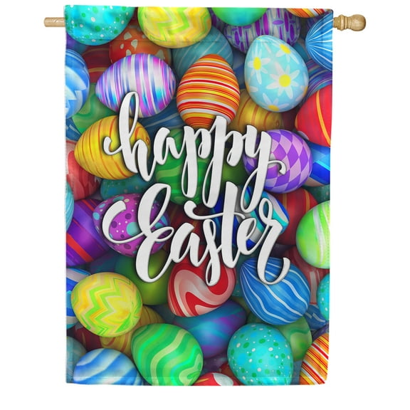 America Forever Happy Easter House Flag 28 x 40 inch Double Sided Colorful Eggs Small Spring Holiday Celebration Seasonal Easter Day Flags for Outdoor Yard Lawn Decoration